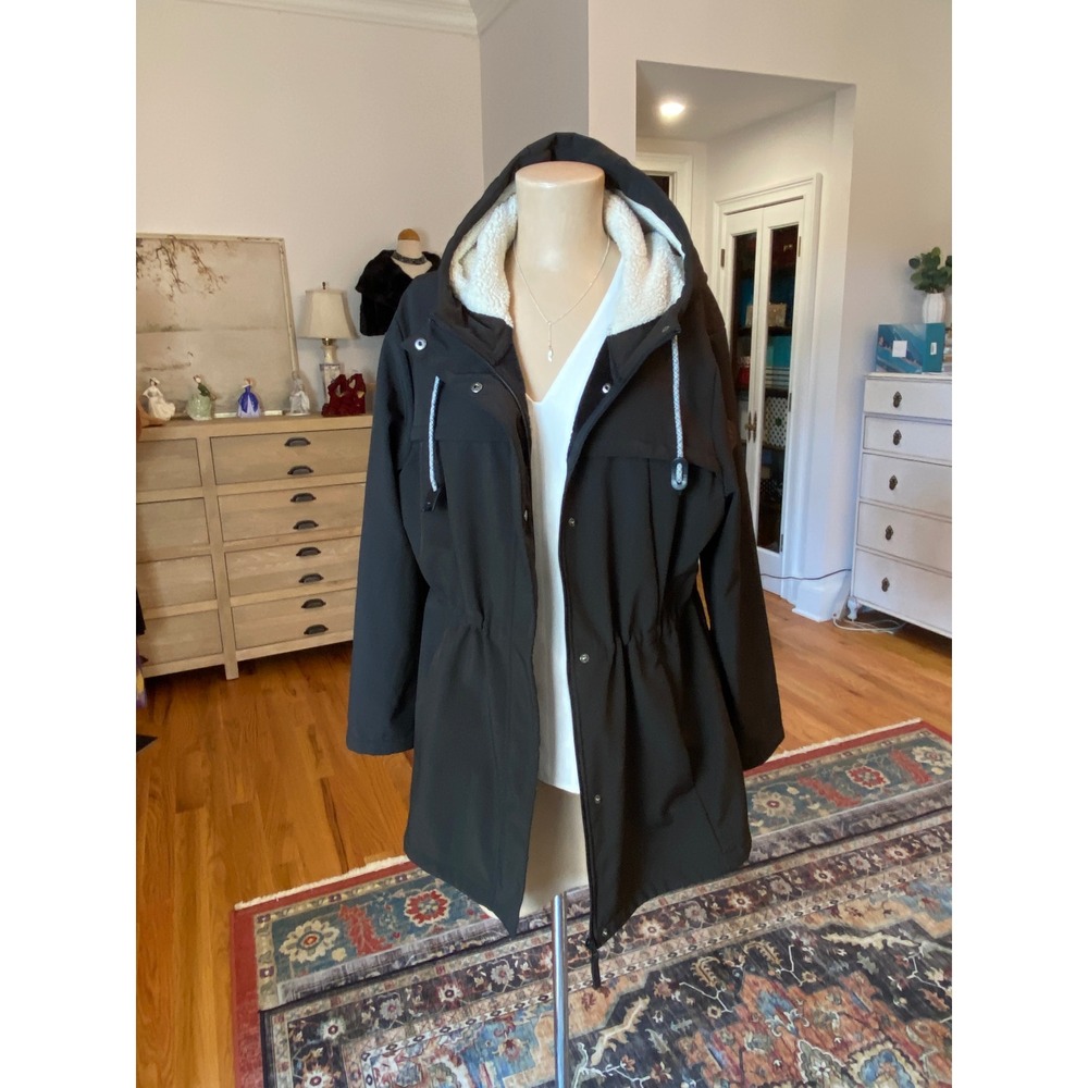 Free Country Super Softshell Hooded Jacket Black Faux Fur Lined XL